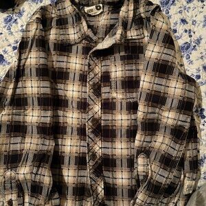 Cotton On Kids Plaid Button Down Shirt - Black and Cream